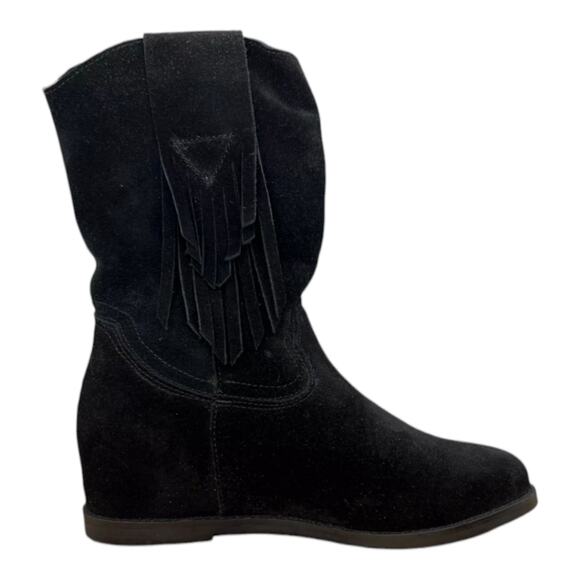 Dingo KELSEY Boots Women's 6.5 Black Fringe Mid Calf Hidden Wedge DI901 - Picture 4 of 9